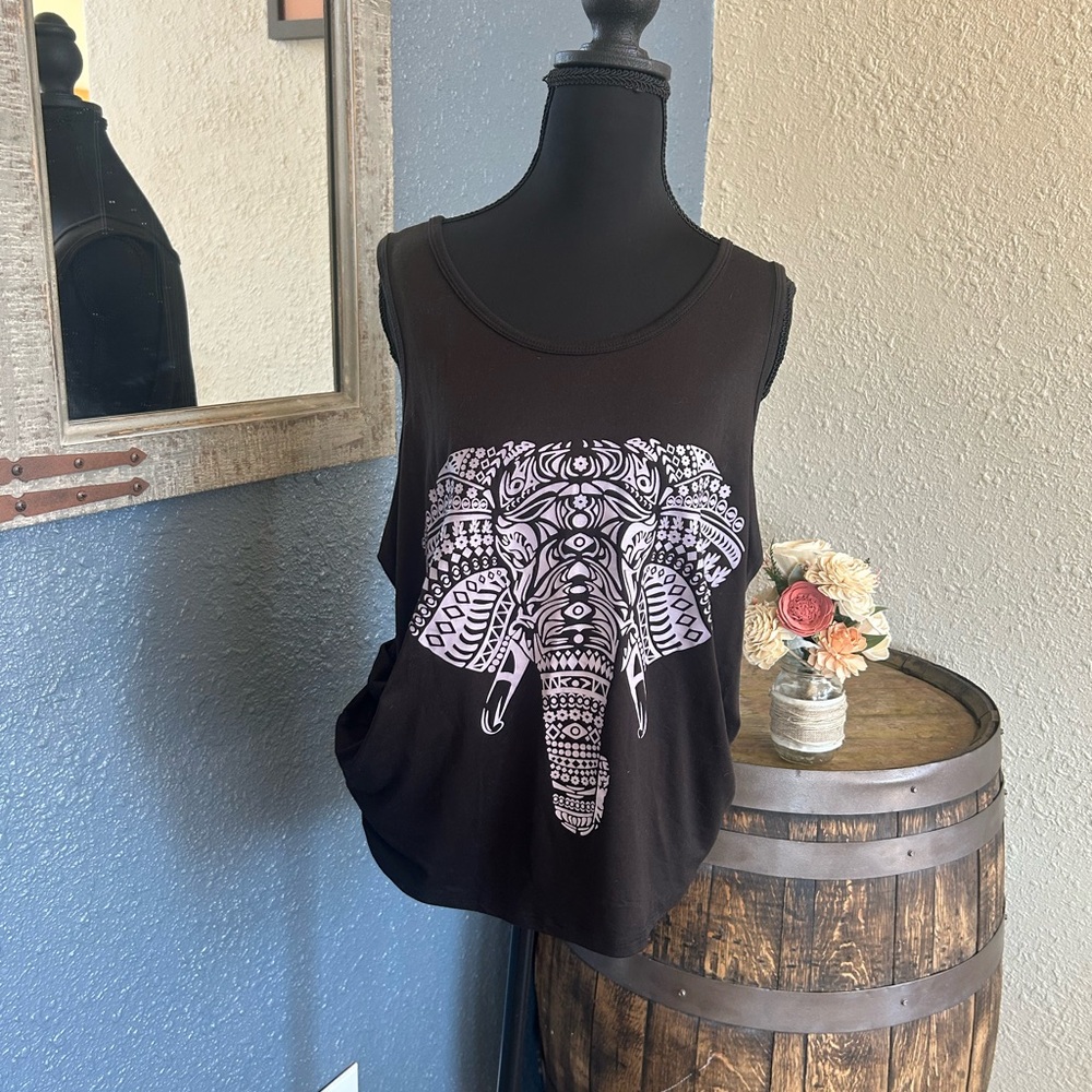 Bobbie Brooks Black Tank Top with White Elephant Graphic